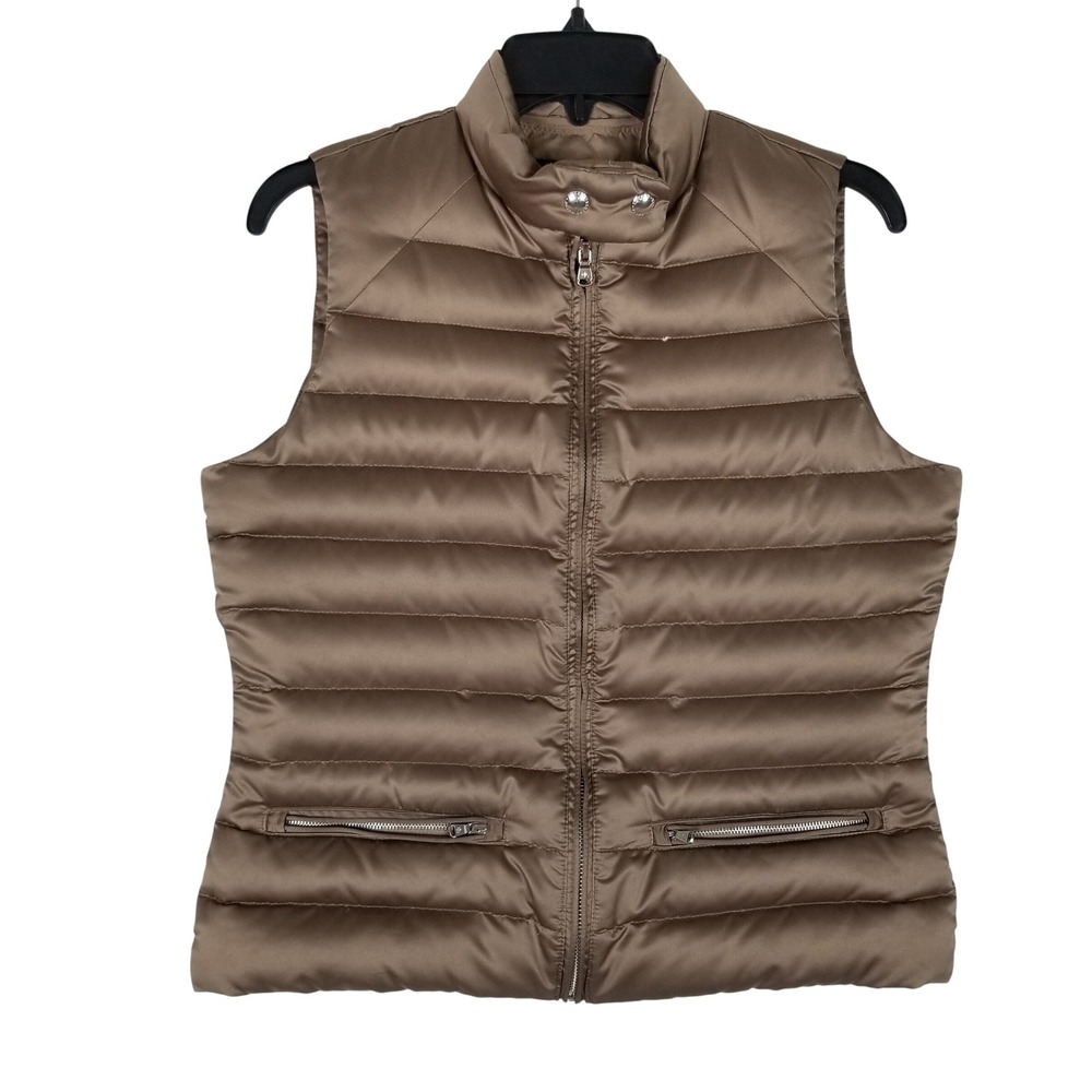 Lauren Ralph Lauren Puffer Vest Women Small Bronze Down Fill Quilted Satin
